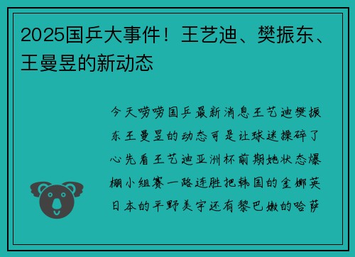 2025国乒大事件！王艺迪、樊振东、王曼昱的新动态